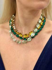 Cuier 3 件/套各种不同款式单独佩戴多层玻璃石项链女士颈链首饰派对闪亮宝石颈链 - Glass Gemstone - 查看 2