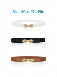 Boho 1pc Leaf Elastic Belt Pu Leather Waist Belt Leaf Buckle Fashion Joker Women's Elastic Narrow Waist Dress Waist Belt Is Suitable For Daily Collocation Summer, School