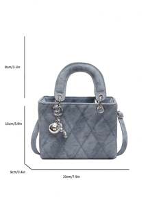 Mini bolsa de mão bordada em losangos de cor sólida, bolsa tote casual feminina transversal com borla
