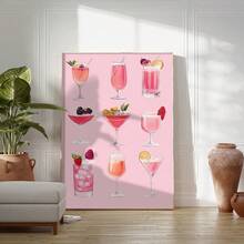 1 件，粉色鸡尾酒墙面艺术，插图海报印刷，酒吧帆布艺术，客厅装饰，卧室装饰，厨房装饰，无框 - 彩色 - 查看 2