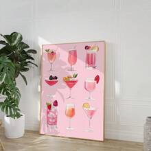 1 件，粉色鸡尾酒墙面艺术，插图海报印刷，酒吧帆布艺术，客厅装饰，卧室装饰，厨房装饰，无框 - 彩色 - 查看 3