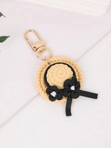 1 件手工制作的波西米亚风格聚合物粘土钥匙扣，黑色花朵装饰，适合所有季节 - 卡其色 - 查看 5