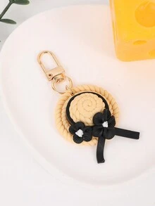 1 件手工制作的波西米亚风格聚合物粘土钥匙扣，黑色花朵装饰，适合所有季节 - 卡其色 - 查看 7