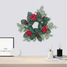 1pc New Christmas Decorative Item - Home Candle Holder Wreath, Creative Desktop/Dining Table Arrangement, Wreath Without Candle