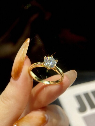 Esberry 1 Stück S925 Sterling Silber 1ct funkelnder klassischer sechszinkiger Moissanite-Verlobungsring, Trauring, runder Versprechen Ring, Ewigkeitsring, Jubiläumsring, luxuriöses Schmuckgeschenk für Frauen, Diamantring
