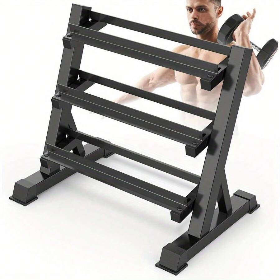 500KG/1100lbs Dumbbell Rack- Adjustable 3 Tier Dumbbell Rack For Home Gym, Heavy Duty Weight Rack Dumbbell Storage Stand Holder(Rack Only) - Black - View 1