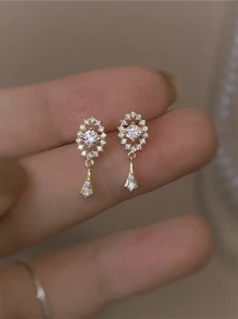1 对复古 S925 纯银锆石嵌入式椭圆形流苏耳钉，适合女性、婚礼、派对、周年纪念的优雅珠宝礼物