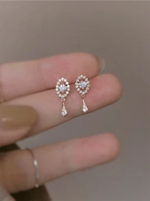 1 对复古 S925 纯银锆石嵌入式椭圆形流苏耳钉，适合女性、婚礼、派对、周年纪念的优雅珠宝礼物