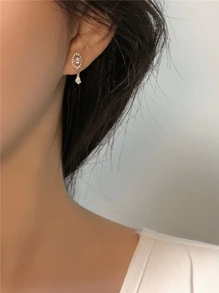 1 对复古 S925 纯银锆石嵌入式椭圆形流苏耳钉，适合女性、婚礼、派对、周年纪念的优雅珠宝礼物