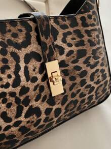 1 pièce Sac Hobo imprimé léopard Vintage minimaliste avec décoration crochetée, sangle d'épaule réglable, sac croissant, convient pour les rendez-vous, les sorties et les fêtes.