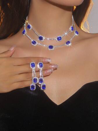 2 Pieces/Set Of Exquisite And Gorgeous Rhinestone Necklaces, Earrings And Jewelry Sets - Suitable For Women's Daily Wear, Weddings, Parties, Etc.