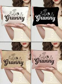 奶奶字母图案印花便携式拉链女士化妆包，收纳包，送给家人的好礼物，化妆品收纳，旅行必备，简约洗漱包，运动赛事装饰包，礼品袋，奶奶礼物，女神节礼物，生日礼物，周年纪念礼物，时尚手提包，满足日常出行需求，宠物食品和玩具收纳包，四种颜色可选 - 彩色 - 查看 1