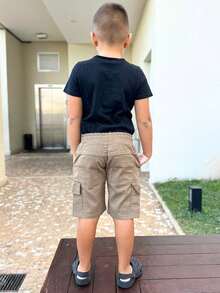 Children's Khaki Sand Denim Shorts With Elastic Waistband For Boys - Màu Khaki - Xem 2