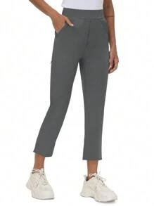 EXARUS Women's Golf Pants 7/8 Stretch Travel Casual Work Ankle Pants Pockets Petite Lightweight Quick Dry - Grey - View 4