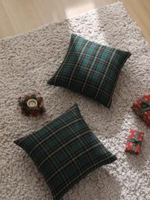 1pc Plaid Print Pillow Cover, Suitable For Holiday Home Decor - Green - View 3