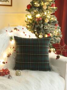 1pc Plaid Print Pillow Cover, Suitable For Holiday Home Decor - Green - View 4