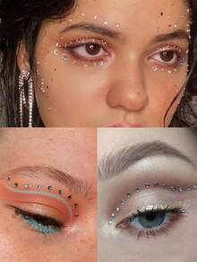 2颗银白色闪亮透明多晶面部装饰贴片，适用于眼角/指甲/面部装饰，适合音乐节、狂欢节、情人节、Y2K派对、日常装饰、化妆派对、舞会等场合，也可用于头发、眼睛、面部、身体装饰。 - 白色 - 查看 5