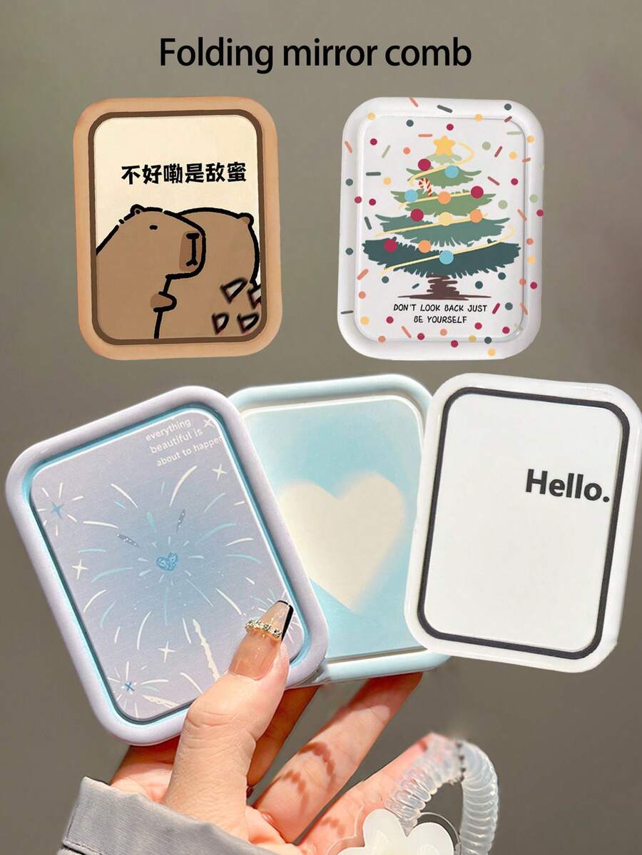 1 Gương gấp hai mặt, Thiết kế mới Hoạt hình Nhật Bản Đơn giản Kawaii Dopamine Karpen Gradient Trái tim Xanh Pháo hoa Cây thông Noel Nhiều màu Chấm bi Họa tiết Doodle Gương trang điểm nhỏ gọn cầm tay, Thích hợp cho Du lịch và Sử dụng hàng ngày, Quà tặng cho Bạn bè, Gia đình, Học sinh, Giáng sinh và Lễ Tạ ơn - Nhiều màu - Xem 1