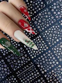 30 tờ/Bộ Miếng dán móng tay hình bông tuyết bạc ba chiều hỗn hợp, hình dán nghệ thuật móng tay tự dính, hình bông tuyết 3D, trang trí Giáng sinh - Bạc - Xem 2