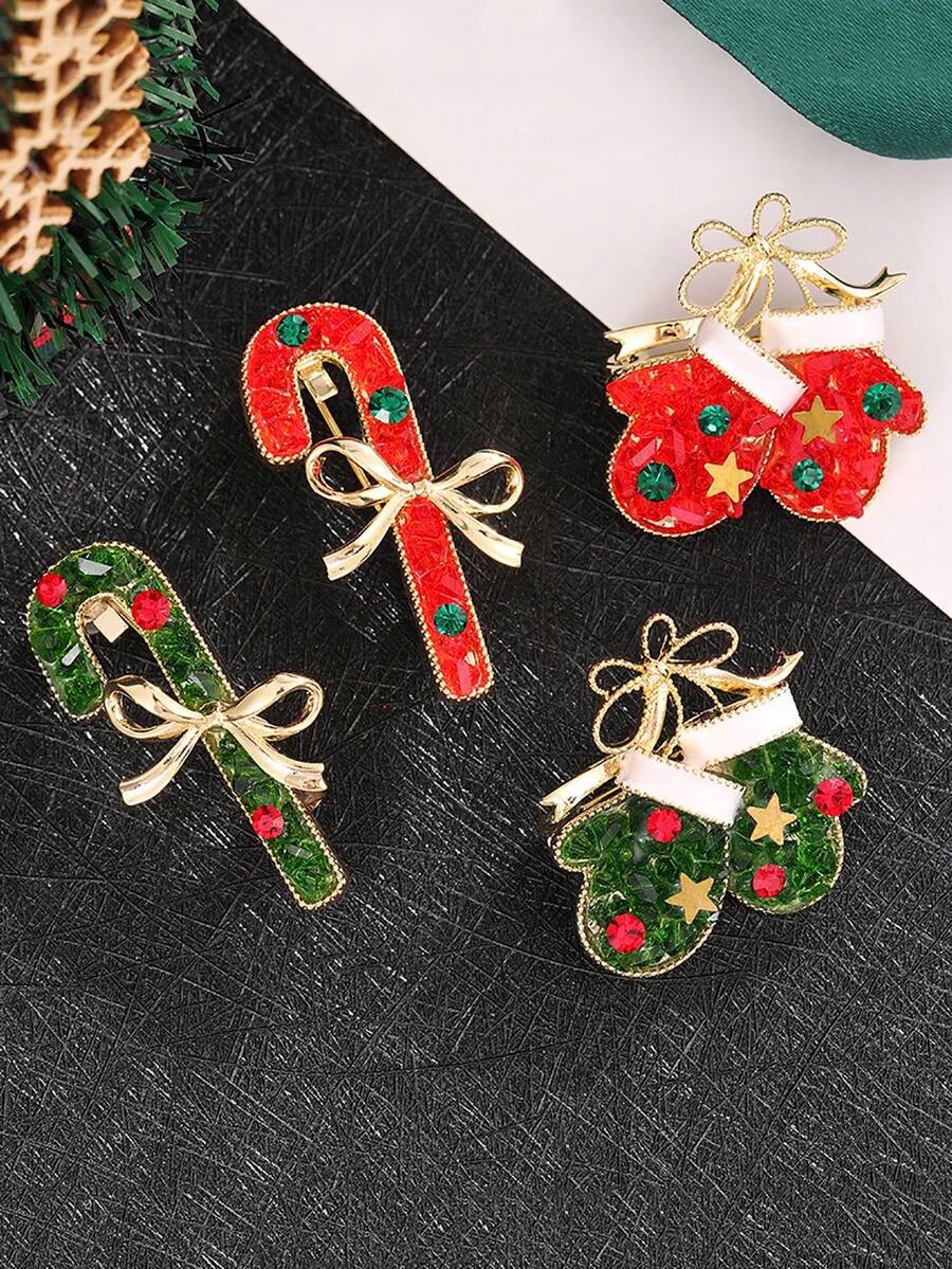 1 cái-Găng tay Giáng sinh Trâm cài áo, Phụ kiện quà tặng Giáng sinh, Ghim thả dầu hợp kim, Khăn quàng cổ Áo len Cardigan Trang trí - đỏ xanh - Xem 1