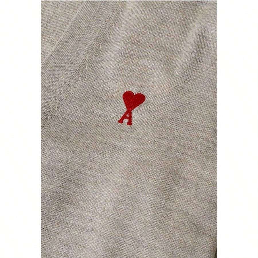 AMI Red Heart Logo Merino Wool Cardigan Beige SHEIN USA