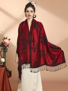 1 chiếc khăn choàng Pashmina Jacquard, khăn choàng in hoa thời trang đa năng, khăn choàng ấm áp cho bốn mùa, khăn trùm đầu, khăn choàng cưới cô dâu, khăn choàng Ankara đỏ thời trang - Màu Đỏ Sâu - Xem 1