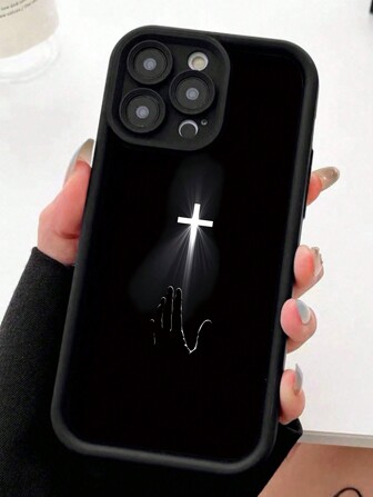 Apple Jesus 1pc Black Cross Pattern Reinforced Anti-Shock Anti-Fall Anti-Fingerprint Protective Phone Case Compatible With Iphone 15/15 Plus/15 Pro/15 Pro Max/11/12/13/14 Pro Max/XS/XR/11 Pro/11 Pro Max/12 Pro/12 Pro Max/13 Pro/13 Pro Max/14 Pro/14 Pro Max/14 Plus/7 Plus/8 Plus/8/SE 2
