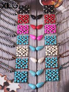 1 chiếc vòng cổ mặt dây chuyền ngọc lam hình thoi phong cách Trung Hoa thời trang, dây chuyền áo len cho nữ - vòng cổ - Xem 4