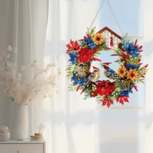 5D 水晶不对称花鸟笼水钻画，手工花环 DIY 钻石画贴纸