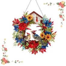 5D 水晶不对称花鸟笼水钻画，手工花环 DIY 钻石画贴纸