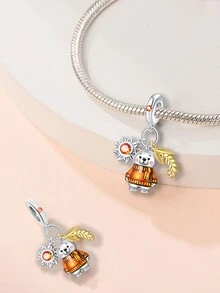STYFNE 1pc S925 mạ bạc thu hoạch mùa thu hoa hướng dương, bù nhìn, máy ảnh, xe bí ngô, gấu, tai lúa mì, hoa hướng dương, hoa hồng Halloween bí ngô mặt dây chuyền thủ công tự làm, quà tặng nhỏ hàng ngày cho bạn gái hoặc bạn thân - Bạc - Xem 11