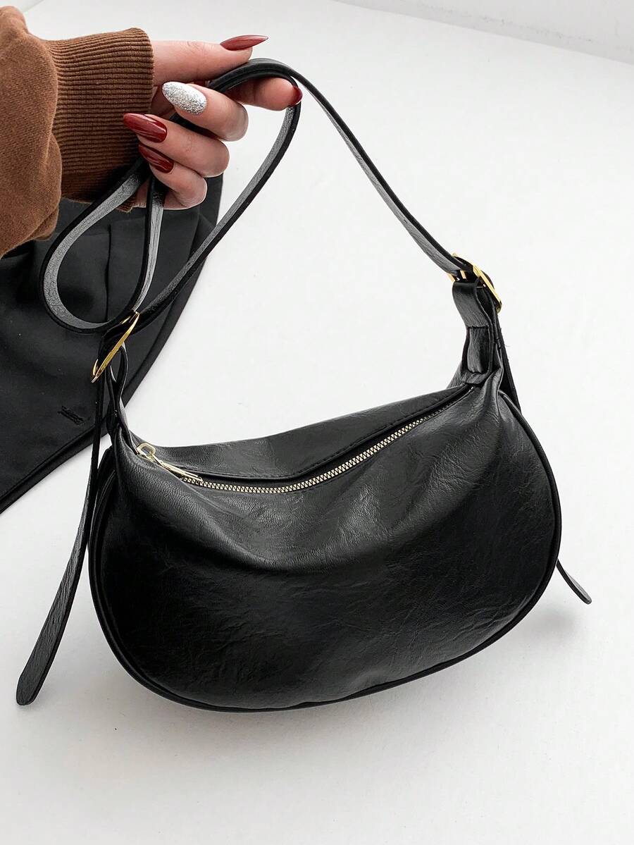 Chic Vintage-Inspired Large Capacity Crossbody Bag - Versatile Faux Leather Dumpling Shoulder Purse For Women, Black