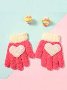 1 双儿童秋冬手套，针织半绒，适合户外运动，保暖