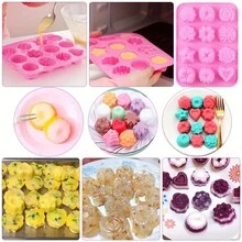 1 Khuôn nướng bánh silicon chống dính - Hình hoa và trái tim dùng cho sô cô la, thạch, đá viên, bánh nướng xốp và bánh cupcake, Khuôn sô cô la trang trí bánh fondant tự làm, Tháo lắp dễ dàng, Nướng bánh trong bếp - Hồng - Xem 7