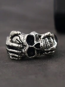 1 件朋克哥特风格金属手指手掌骷髅戒指，男士珠宝，适合派对/日常佩戴礼物 - 復古銀色 - 查看 3