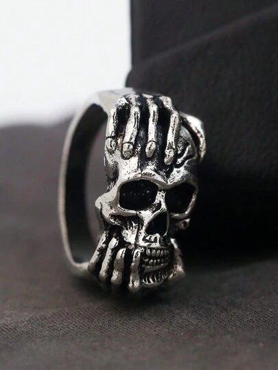 Retro Imitate Garnet Coffin Shape Silvery Ring For Women Unique Boho Silvery Ring Punk Gothic Halloween Party Jewelry Gift For Her