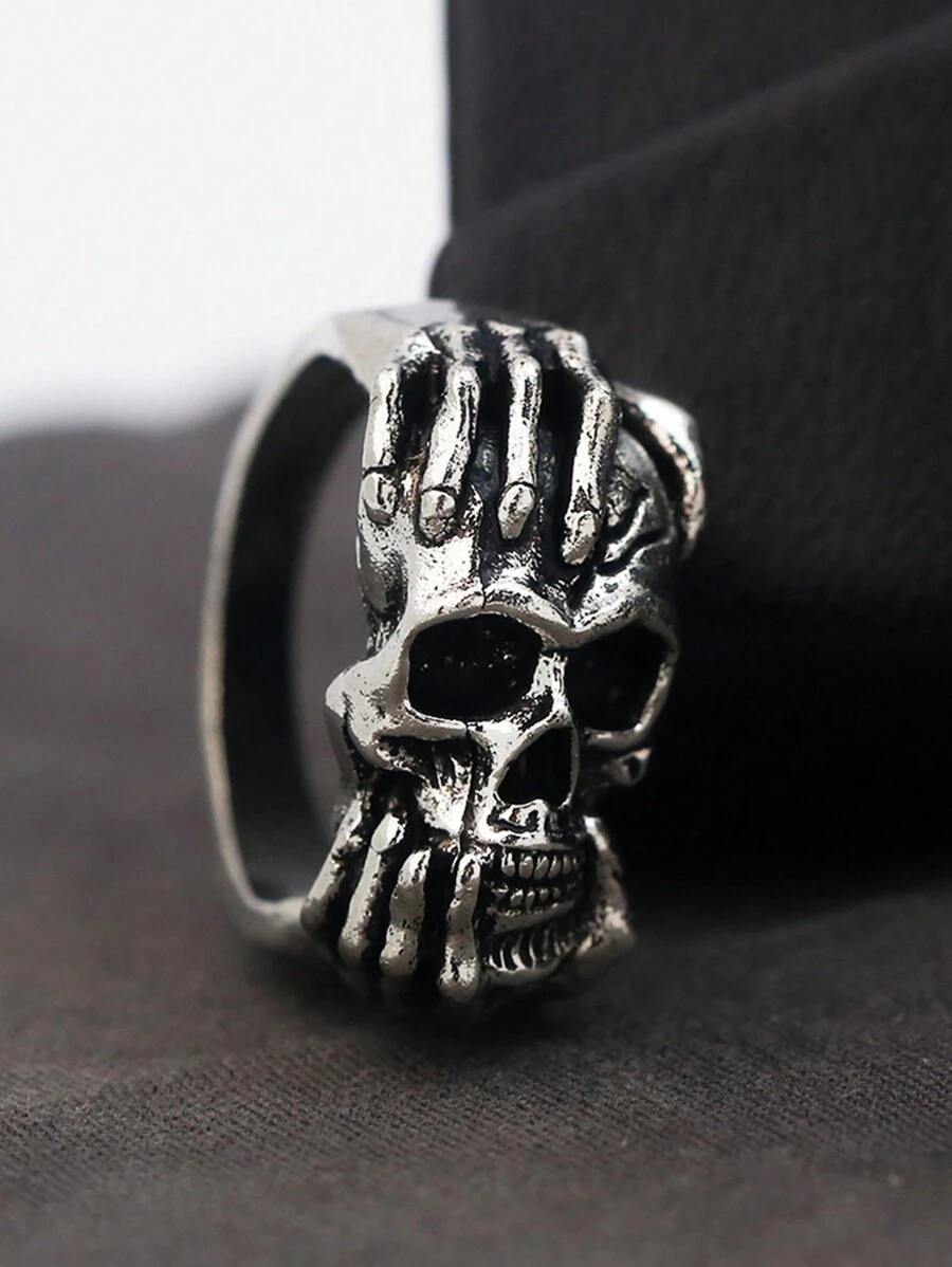 1 件朋克哥特风格金属手指手掌骷髅戒指，男士珠宝，适合派对/日常佩戴礼物
