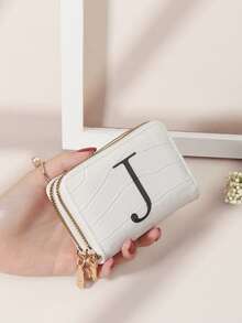 1 件首字母名称 A 到 Z 图案双拉链多功能零钱包字母图形卡夹多卡卡片整理器用于存储信用卡学校用品适用于学校宿舍假期圣诞节礼物感恩节 - 白色 - 查看 19