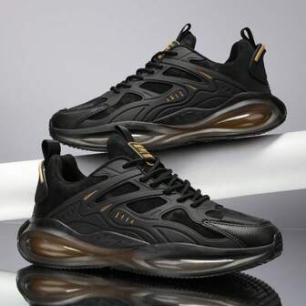 Schwarze Luftpolster-Sneakers für Herren, atmungsaktive Sportschuhe 2024 Neue leichtgewichtige, retro-chunky Athletik-Sneakers, Laufschuhe