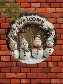 1 件木制雪人花环标志装饰 - 冬季 - 前门装饰，适用于房间工艺装饰、后院、露台、海滩酒吧、卧室、墙壁悬挂（8x8 英寸 20CMx20CM） - 多色 - 查看 2