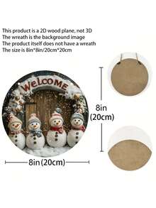 1 件木制雪人花环标志装饰 - 冬季 - 前门装饰，适用于房间工艺装饰、后院、露台、海滩酒吧、卧室、墙壁悬挂（8x8 英寸 20CMx20CM） - 多色 - 查看 6