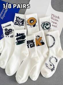 1/8 双男士四季青年高档一体式透气休闲中筒袜 - 白色 - 查看 10