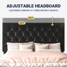 Allewie Full/Queen/King Bed Frame With Adjustable Diamond Stitched Button Tufted Headboard/Faux Leather Upholstered Platform Bed With Easy-Assembly Wood Slats, White/Black/Dark Grey/Beige * Bed Frame Queen Queen Bed Frame Bed Frame Full Full Size Bed Frame King Size Bed Frame Twin Bed Frame Room Decor Home Decor Christmas Decor Bedroom Decor Valentine Day Decor Storage Living Room Decor Furniture House Decor - 黑色 - 查看 4