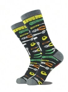 1 Pair Men's Repairing Tools Design Comfortable Mid-Calf Socks, Versatile Streetwear, Fall - Multicolor - View 1
