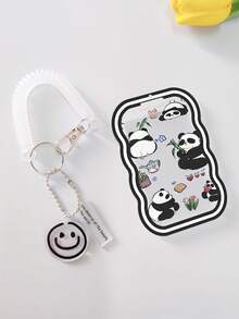 1 pieza Titular de tarjeta transparente con patrón de panda lindo y cordón retráctil de resorte para tarjeta de identificación, tarjeta de estudiante, tarjeta de autobús, tarjeta de trabajo, llavero - Tarjetero ondulado - Ver 15