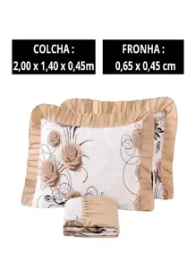 Floral Pattern Quilt Set With Ruffles + 2 Pillowcases - 米色 - 查看 3