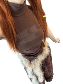 1 件人造个性化腰链，毛茸茸的野生美丽臀部链，舞蹈和 Ins 日常 Y2K，蓬松超长毛皮腰带 - 彩色 - 查看 3