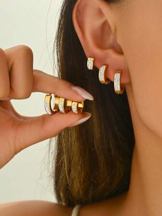 6st Elegant Zirconia Hoop Örhängen Set, Rostfritt stål