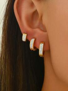 Set de 6 piezas Pendientes de aro elegantes de circonita, de acero inoxidable, adecuados para uso diario