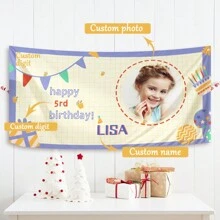 1pc,Custom Personalized Happy Birthday Banners, Custom Photo Birthday Banners, Custom Birthday Banners, Custom Party Decorations, Birthday Gifts For Friends - White - View 1
